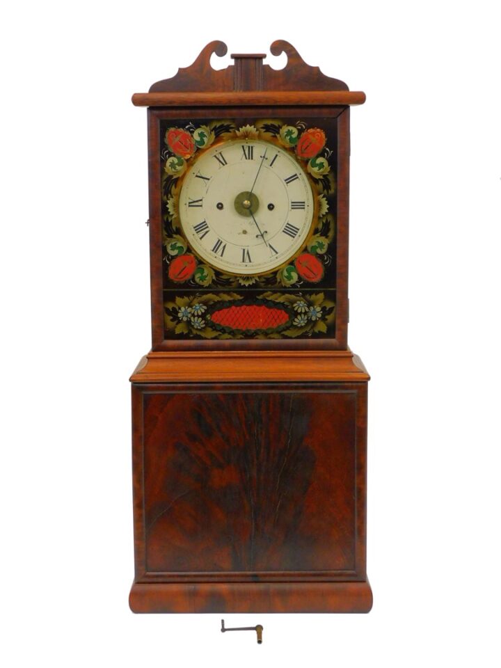 Rare Ezra Kelley and Nathaniel Shepherd Mahogany Alarm Shelf Clock