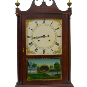 Eli Terry Mahogany Shelf Clock with Mount Vernon Door. 19th century.