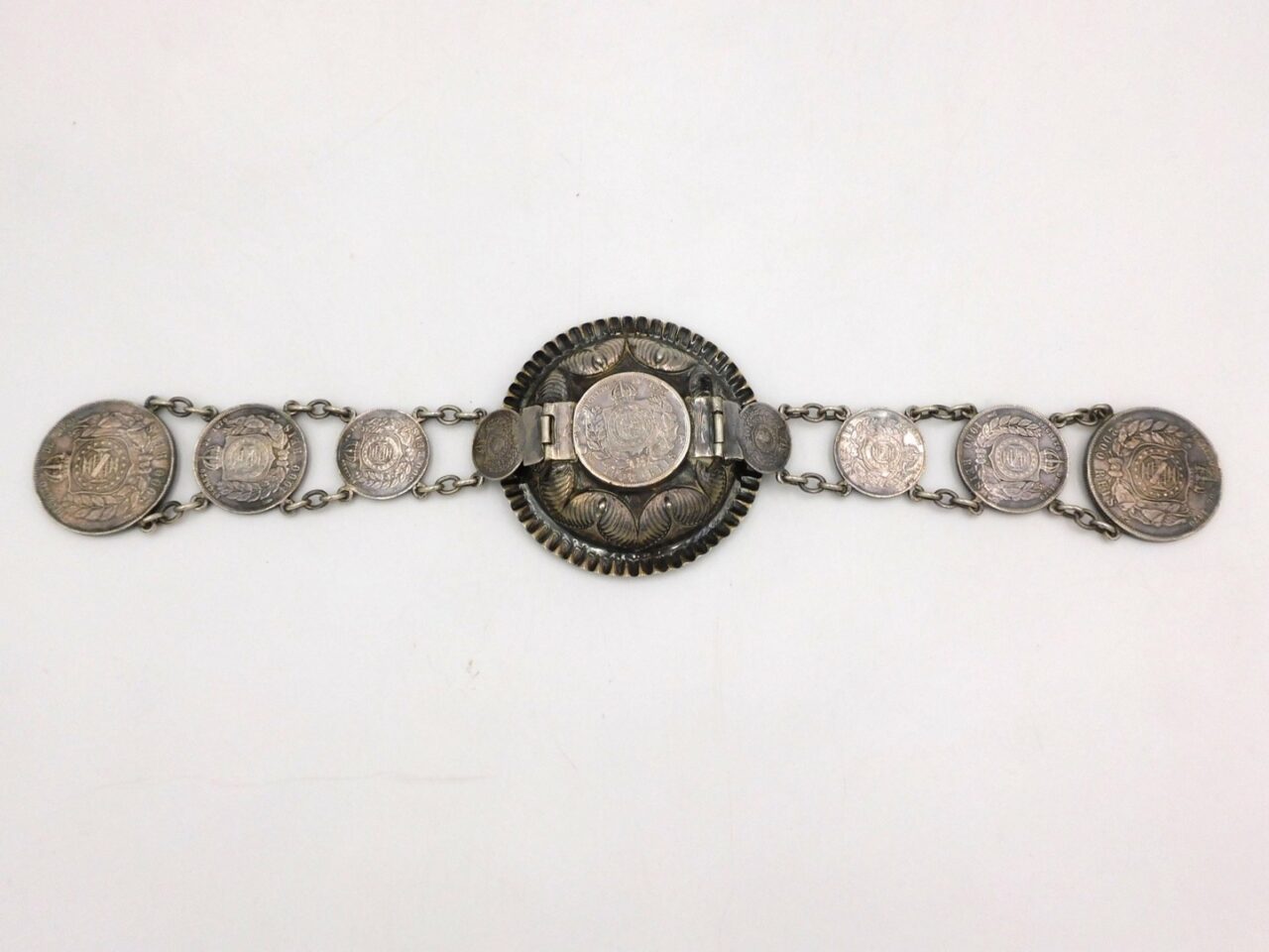 Brazilian Sterling Silver Bowl with 8 Attached Coins by Unknown Artist