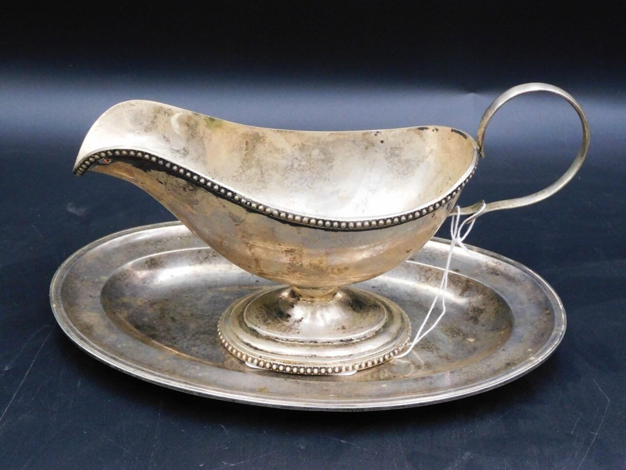 Mexican Sterling Silver Tray & Gravy Boat by Torrey. Early 20th c. Light surface scratching