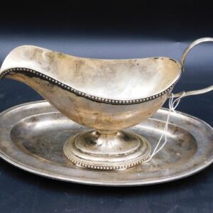 Mexican Sterling Silver Tray & Gravy Boat by Torrey. Early 20th c. Light surface scratching