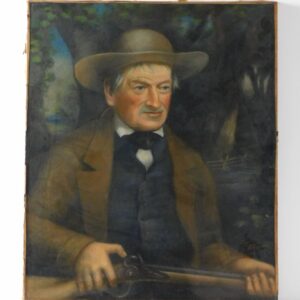 George Gardner Fish (1849-1880) Crayon Pastel Portrait of Peleg Savery (1764-1849) with Flintlock Rifle