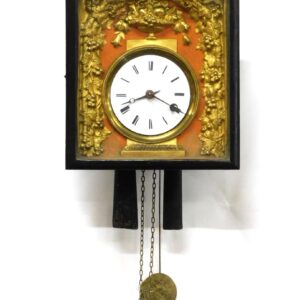 Continental Wall Clock by Unknown Artist. 19th c. Picture Frame Style with Porcelain Dial and Embossed Brass Trim.