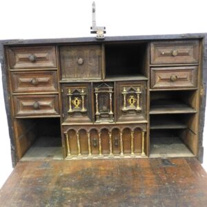 Iron Bound Walnut Vargueno Desk.