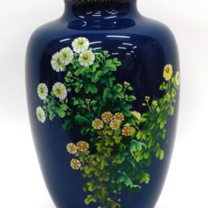 Large Japanese Cloisonné Vase by Unknown Artist. Meiji Period. Exceptional Floral Design. Hairlines and Enamel Loss. 18 1/2" High.