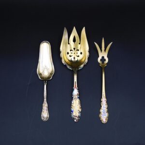 (3) Sterling Enameled Serving Pieces.