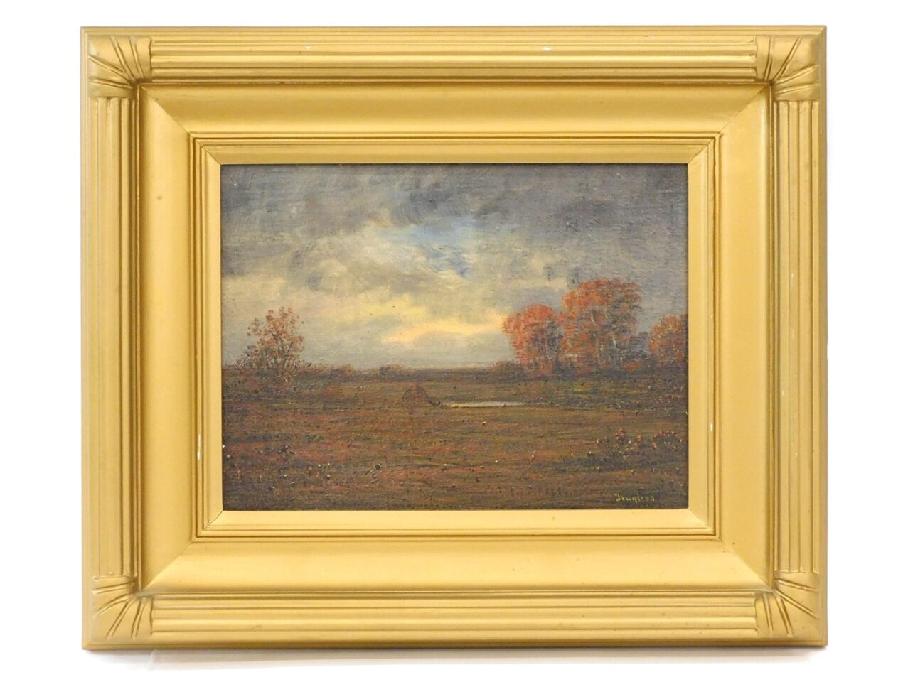 William Baylies (1859-1934) Oil Painting on Board Fall Salt Marsh Landscape c. 1900