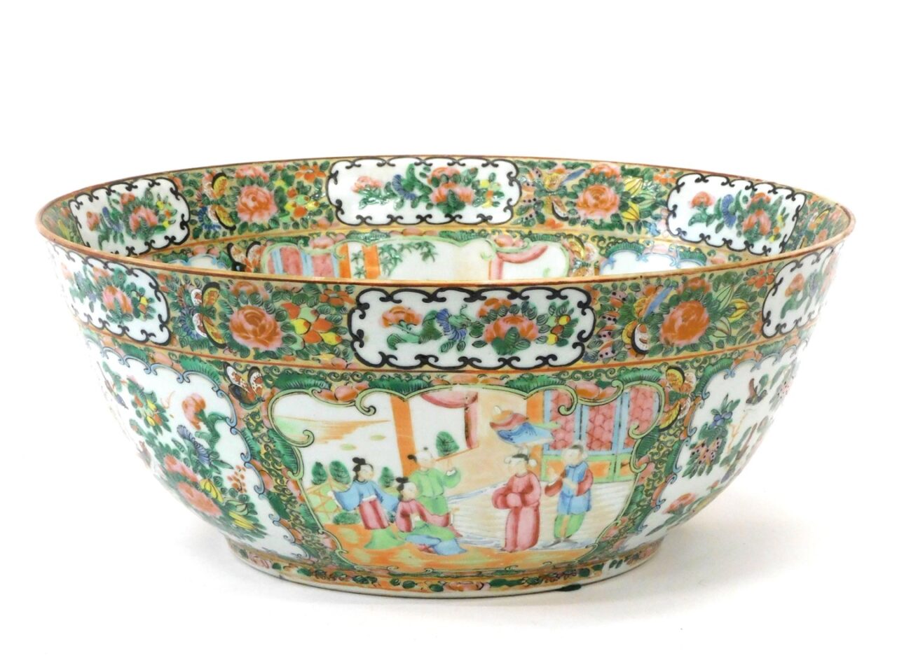 Chinese Export Porcelain Rose Medallion Punch Bowl