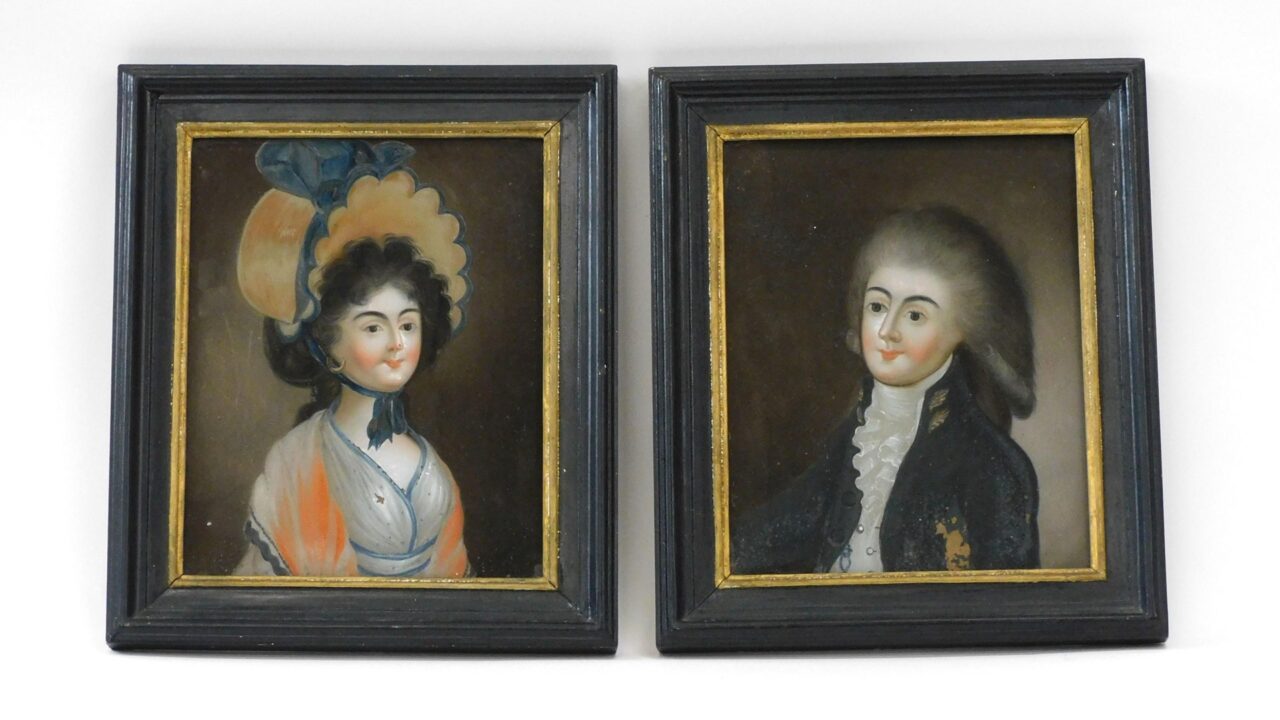 Pair of Reverse Painted Portraits by Unknown Artist