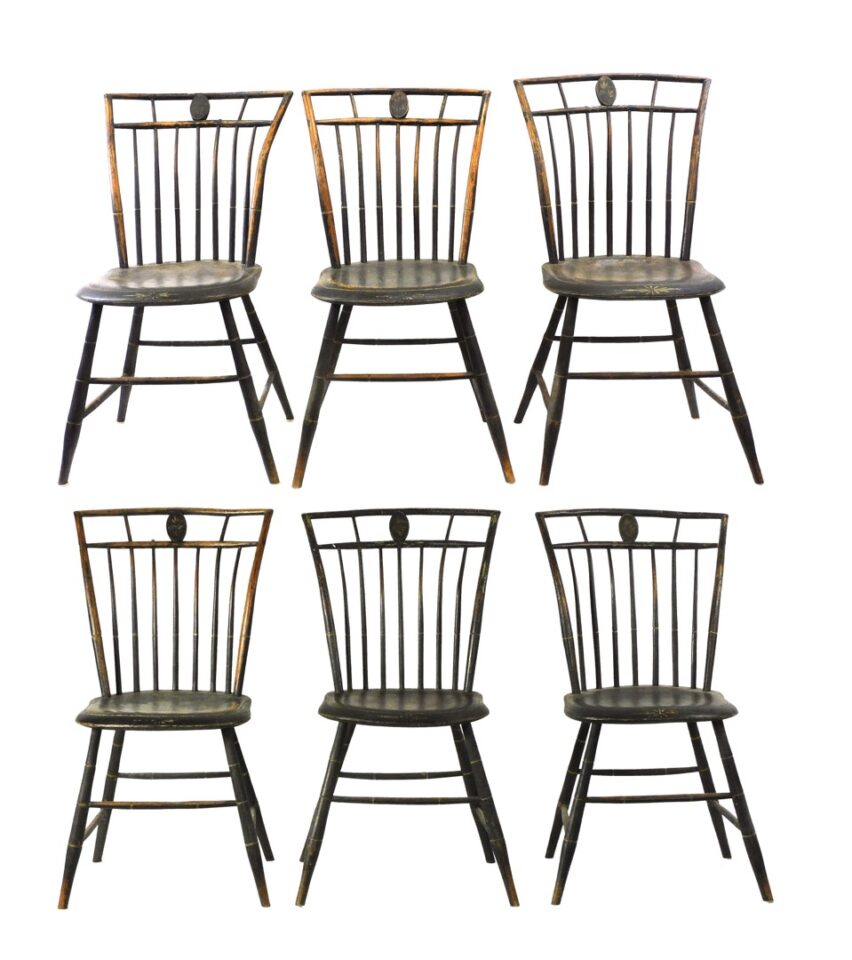 Very Rare Set Of (6) New Hampshire Windsor Chairs