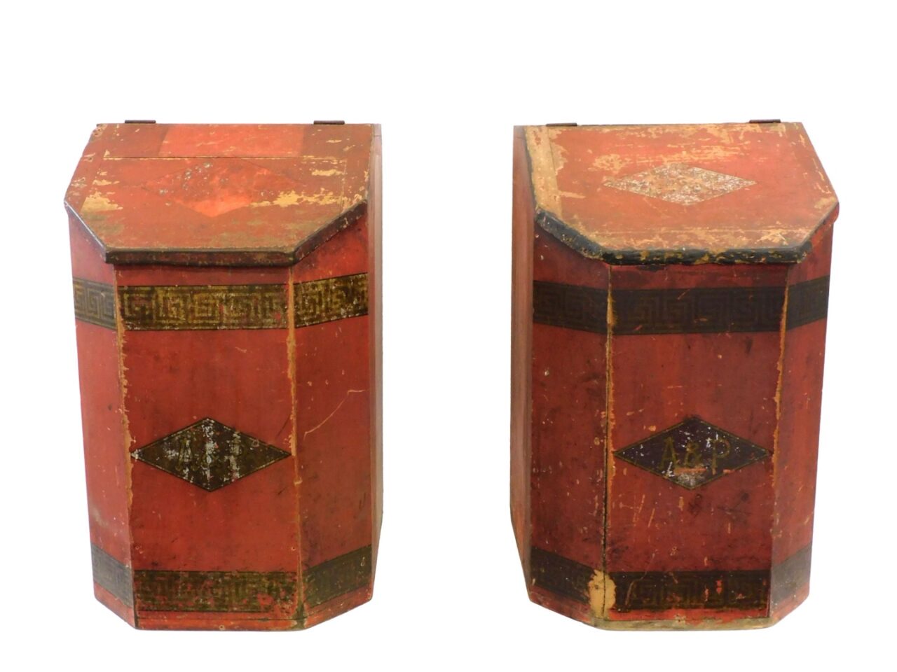 Pair Of Painted Wooden Tea Boxes.