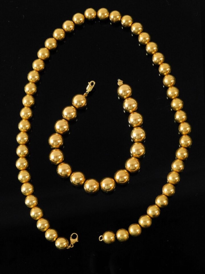 14K Gold Ball Necklace And Bracelet Set