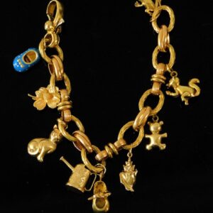 Antique 10K Yellow Gold Charm Bracelet with 9 Charms