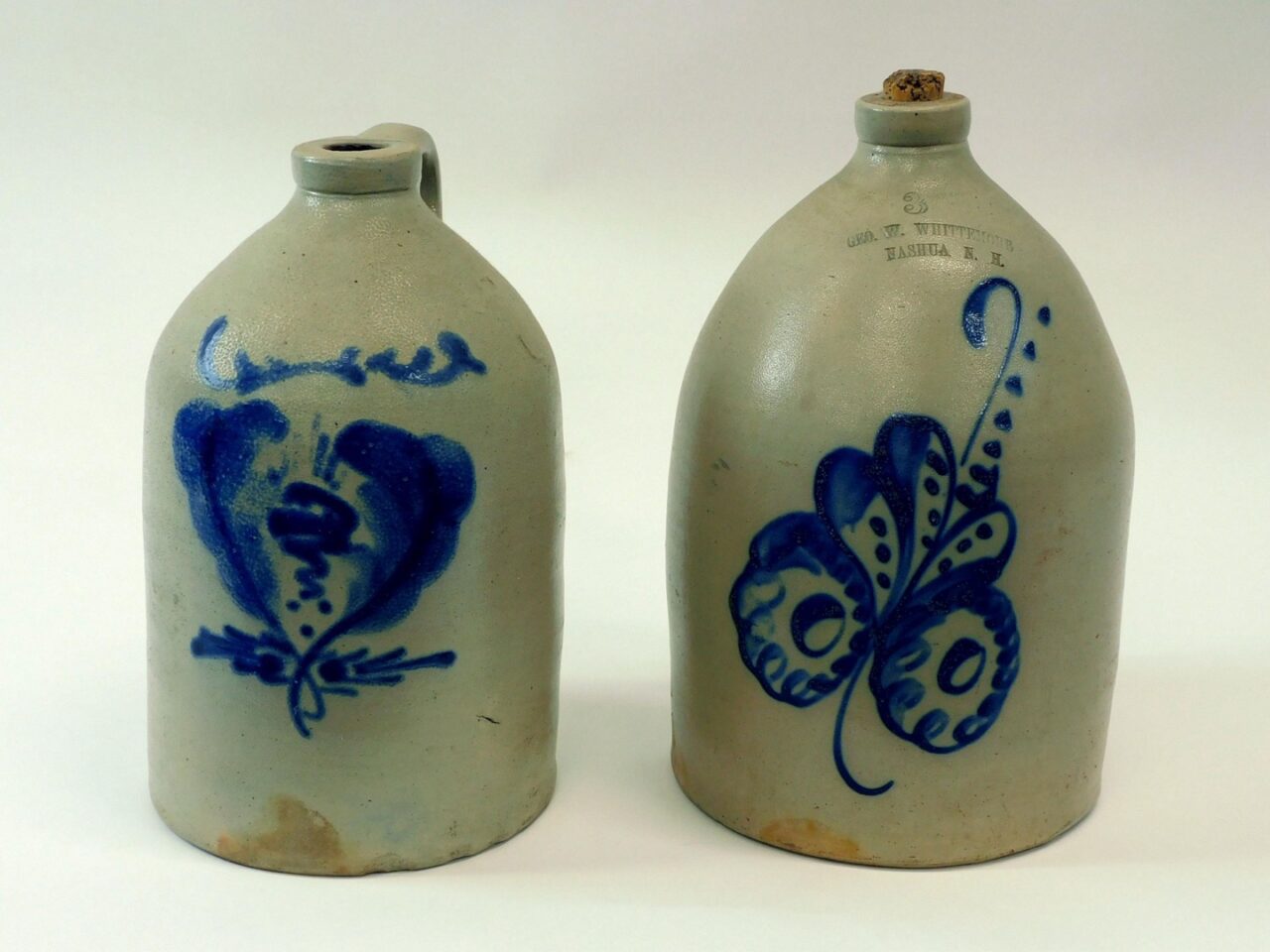 (2) Blue Decorated Stoneware Jugs