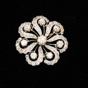 Vintage 14K Yellow Gold & Platinum Spiral Pin with Old European Cut Diamond