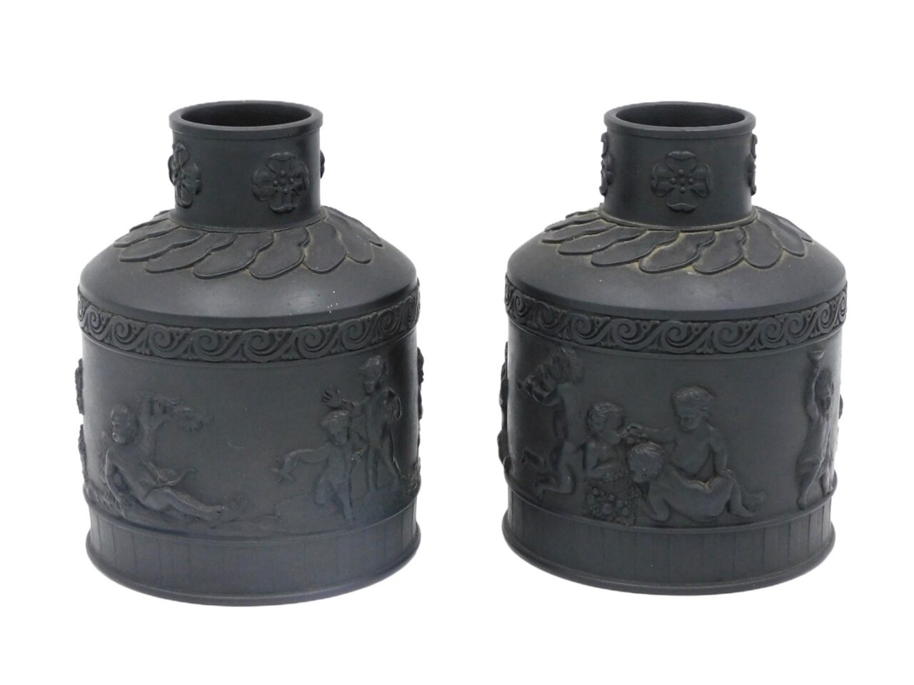 A Pair Of Wedgewood Basalt Caddies.