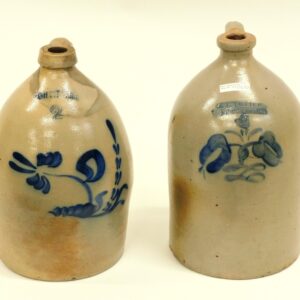 (2) 2-Gallon Blue Decorated Stoneware Jugs