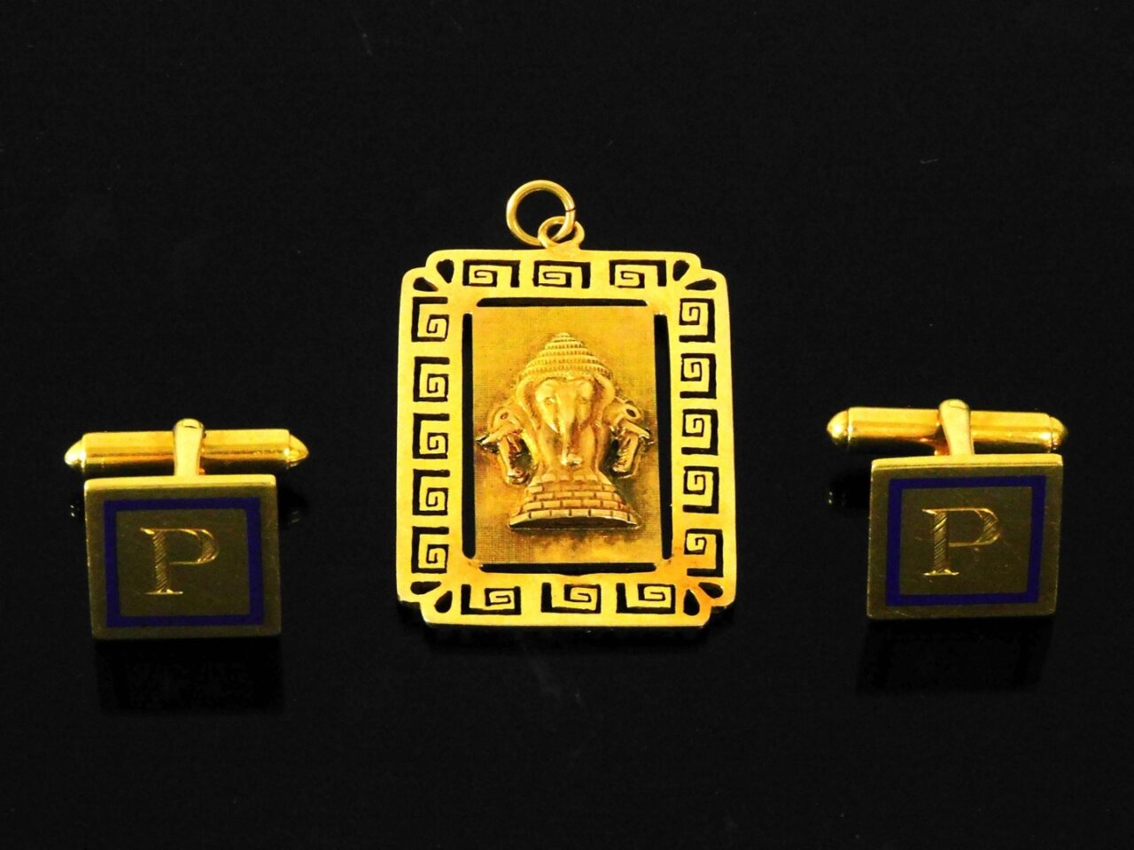 Asian 14K Gold Pendant and 18K Cufflinks with P Monogram