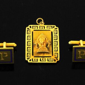 Asian 14K Gold Pendant and 18K Cufflinks with P Monogram