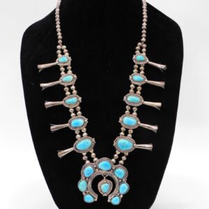 Navajo Silver Squash Blossom Necklace with Turquoise Stones