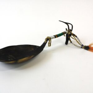 Sioux Effigy Horn Spoon with Beaded Handle and Dyed Horsehair Decorations