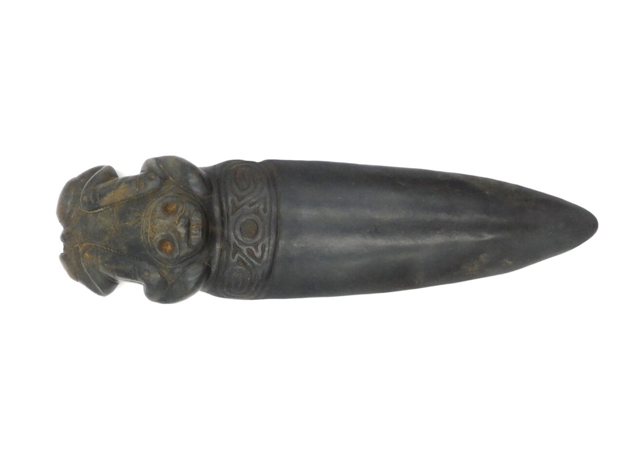 Taino Knife Form with Contorted Human Figure. c 600-1500 AD. Magnetite. Taino culture