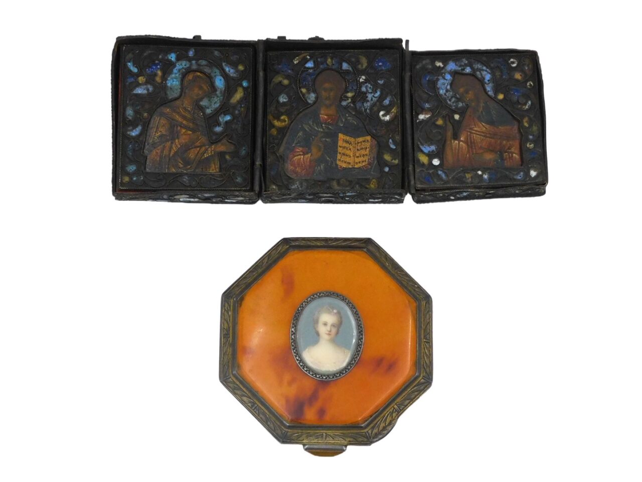 Russian Enamel Religious Folding Tryptic