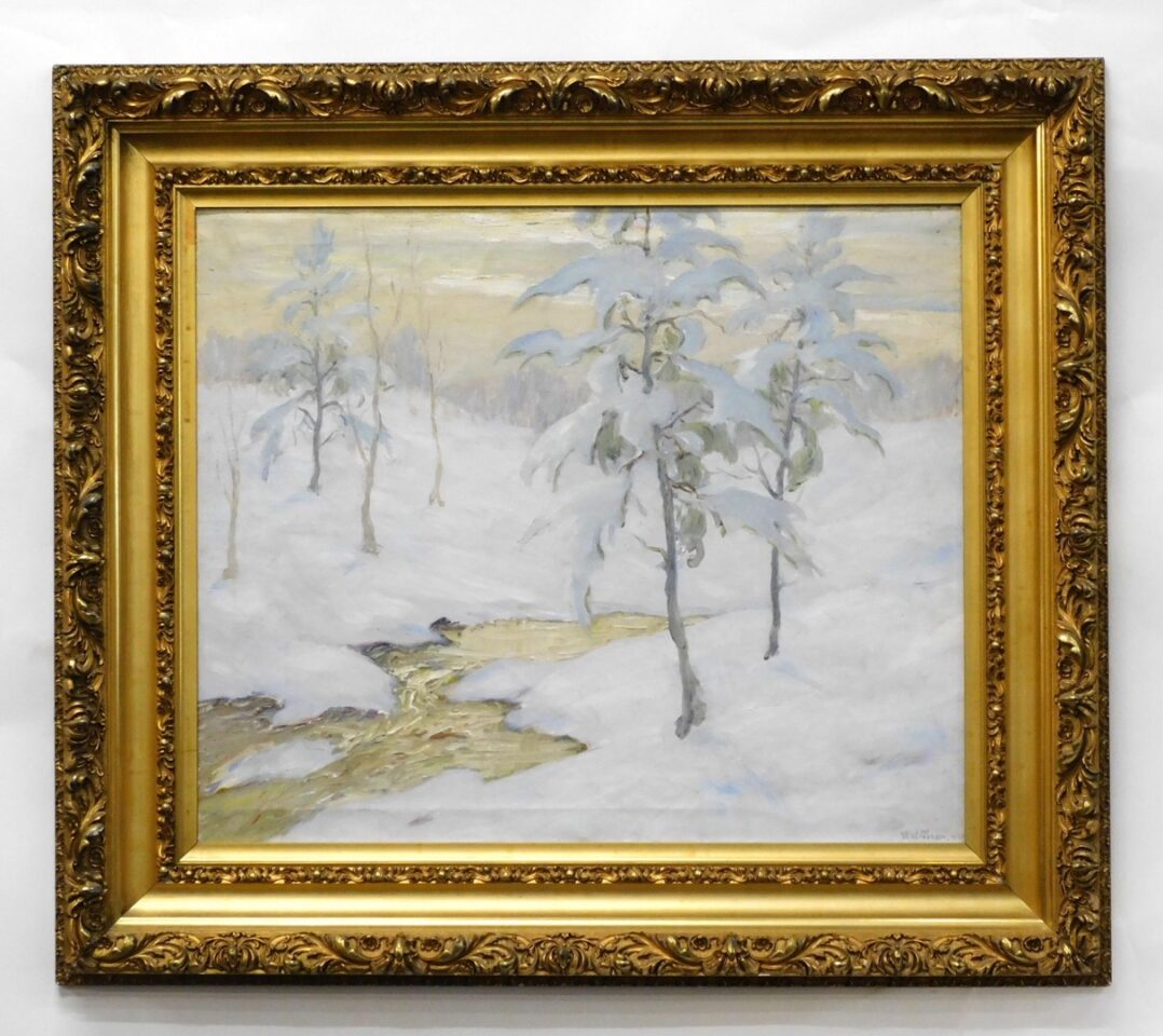 Henry Franklin Waltman (1871-1951) Winter Landscape Oil Painting on Canvas 1900 Auction Catalog Artwork.