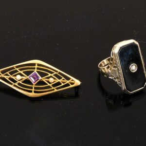 (2) Vintage Gold Ring And Pin.