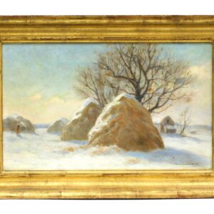 Hendricks Hallett (1847-1921) Snowscape with Salt Marsh and Hay Stacks