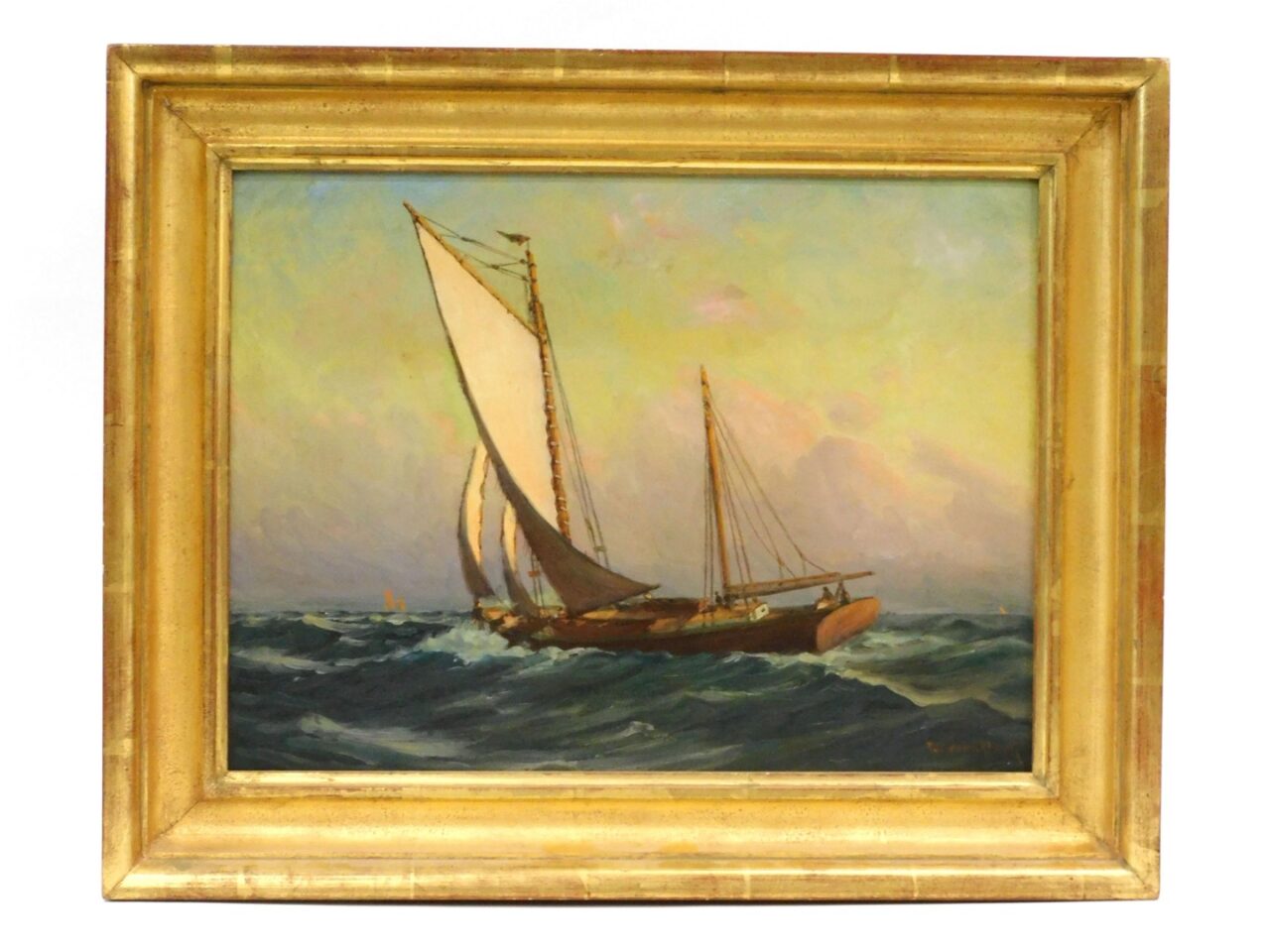 C. Myron Clark (1858-1925). "Ketch under Sail" Oil on Artist Board