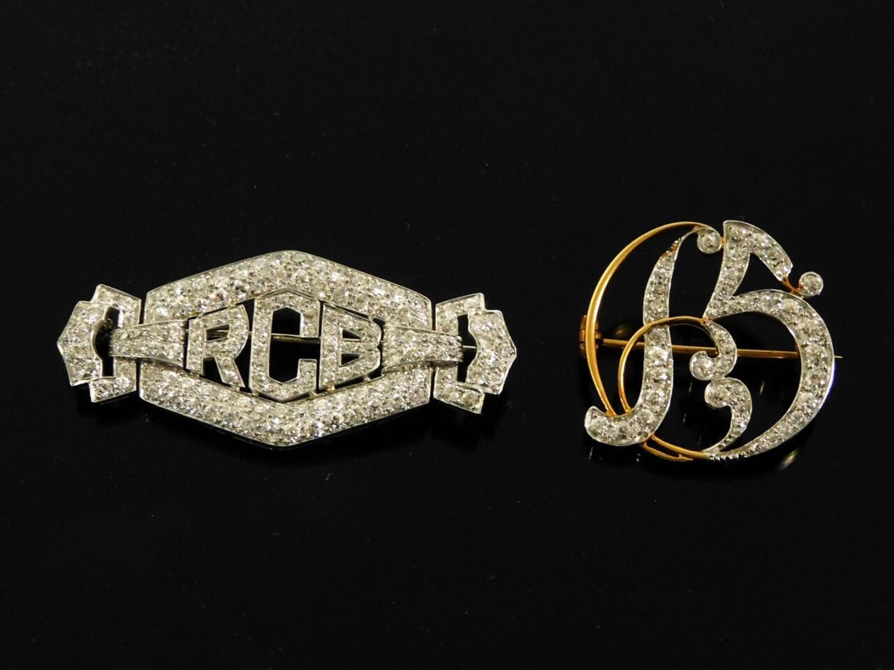 (2) Vintage Gold And Diamond Pins.