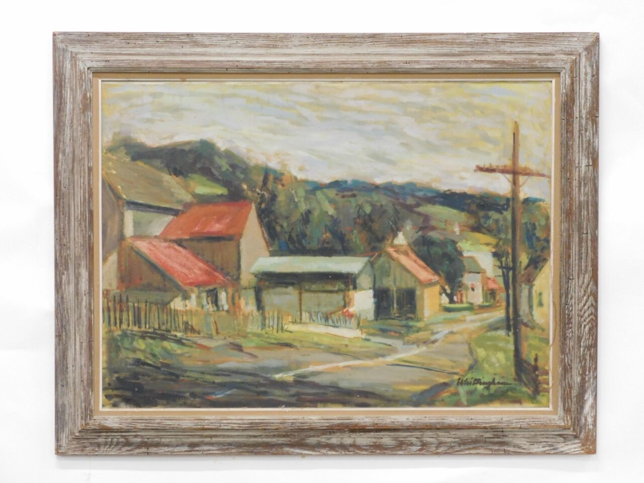 Bonnie Whittingham (1921-1997) Oil Painting on Canvas "Old Farm Scene" 20th Century