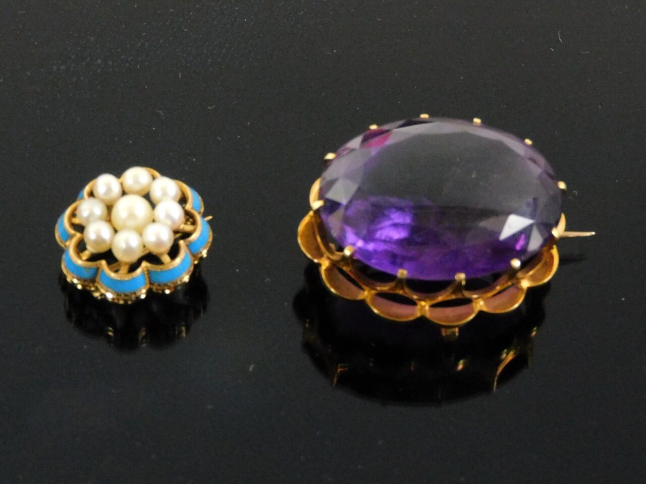 (2) 14K Gold Brooch Pendants.