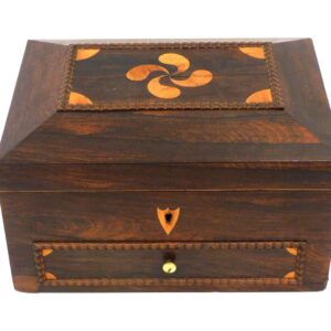 19th c. Mahogany Inlaid Box with Pinwheel Design