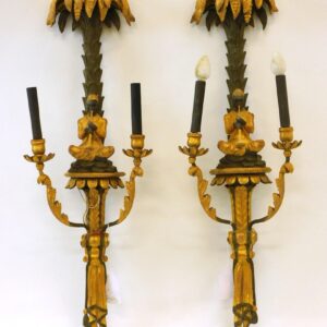 Pair of Carved Gilt and Ebonized Wall Sconces by Unknown Artist