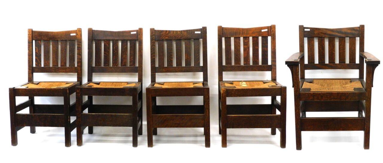 Set of (5) L & J G Stickley Oak Chairs