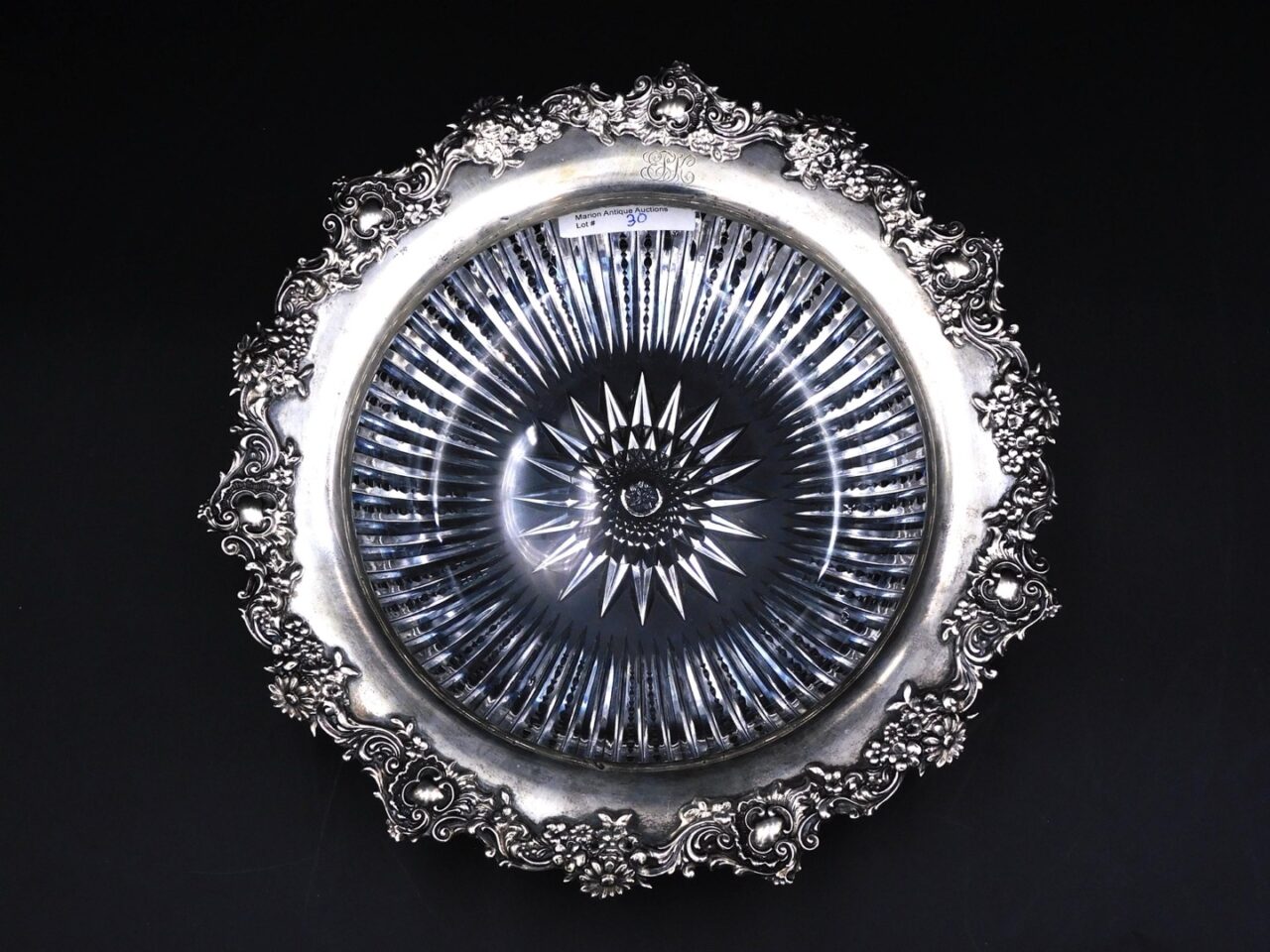 Cut Glass Bowl With Sterling Silver Rim.