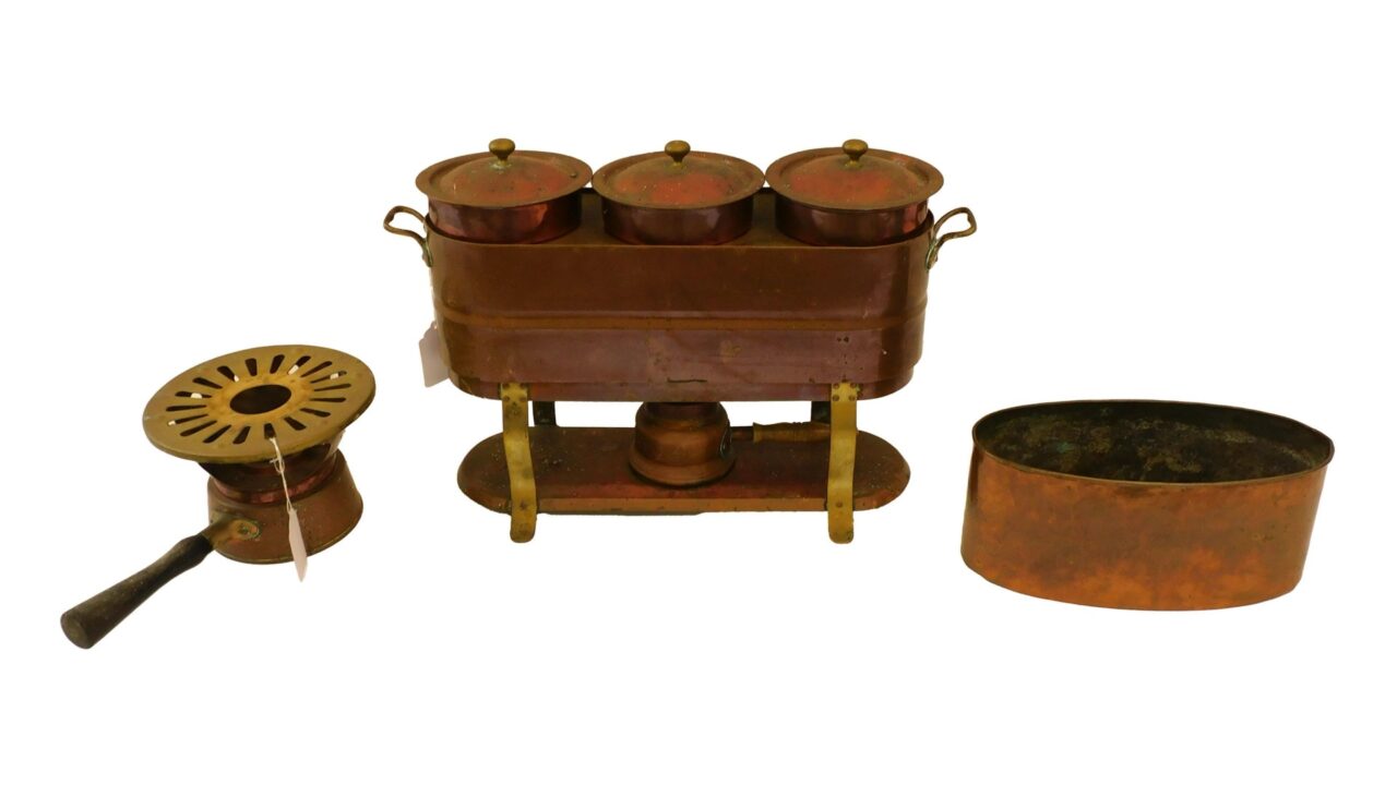 (3) Pot Copper Bain Marie And Other Items