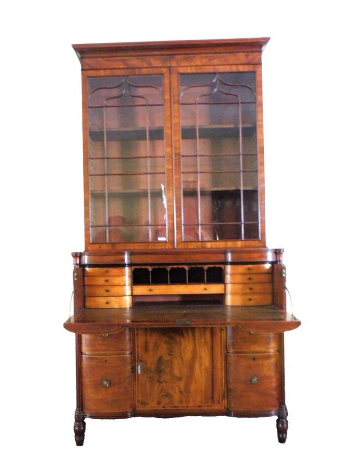 Georgian Butler Secretary by Unknown Artist. Early 19th c. Mahogany with Inlay