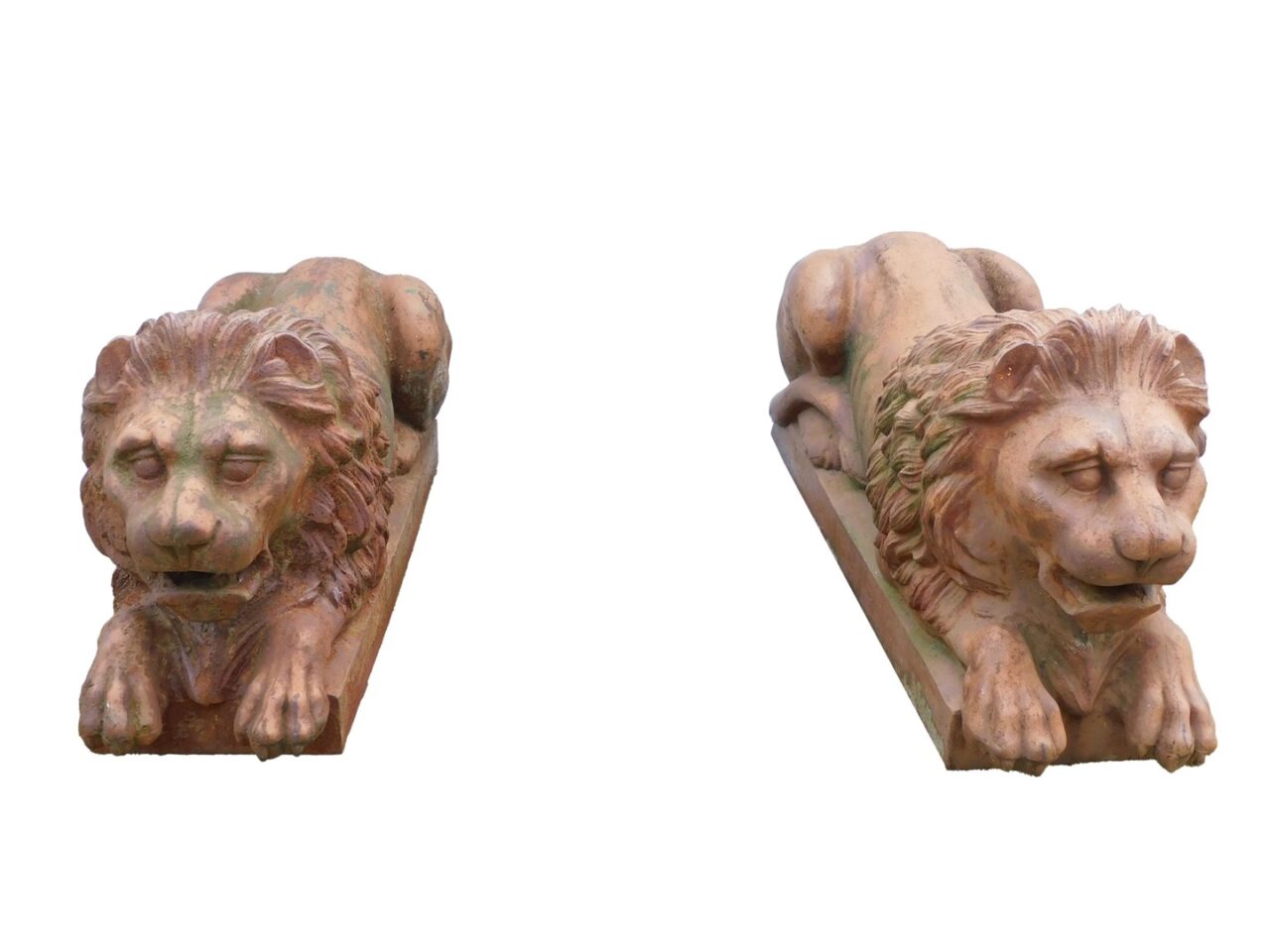 Pair Of Cast Iron Lions.