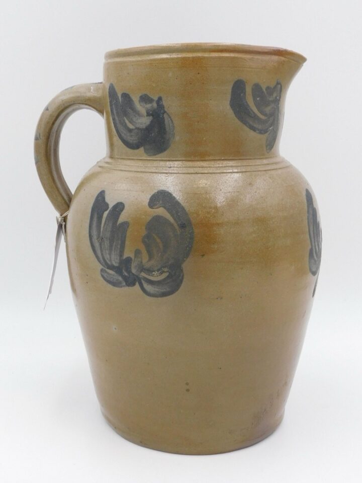 Early 19th c. Stoneware Batter Jug with Blue Wreath Decoration by Unknown Artist