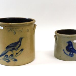 Two Blue Decorated Stoneware Crocks by New York Stoneware Company