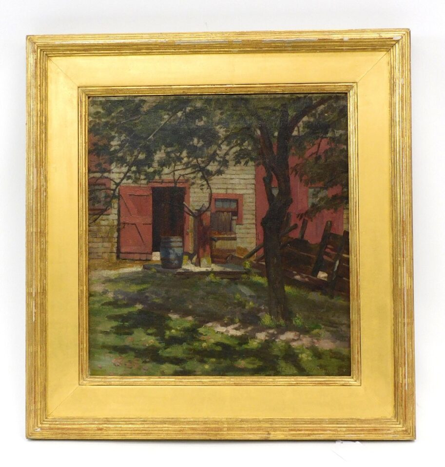 Frank Mathewson (1862-1941) "Work Shed Doorway" Carved and Gilded Frame