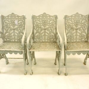 (3) Ornate Victorian Cast Iron Garden Arm Chairs.