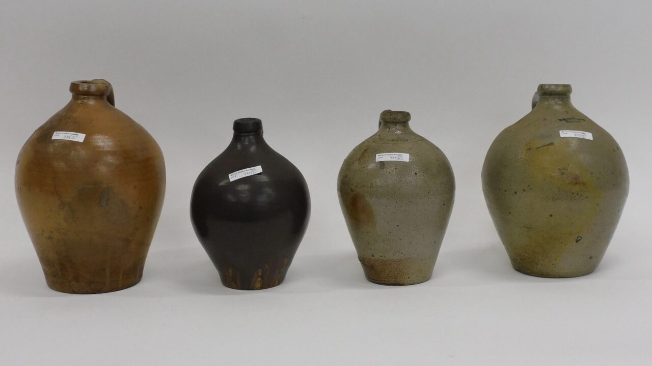 19th Century American Stoneware Ovoid Jugs by Various Makers.