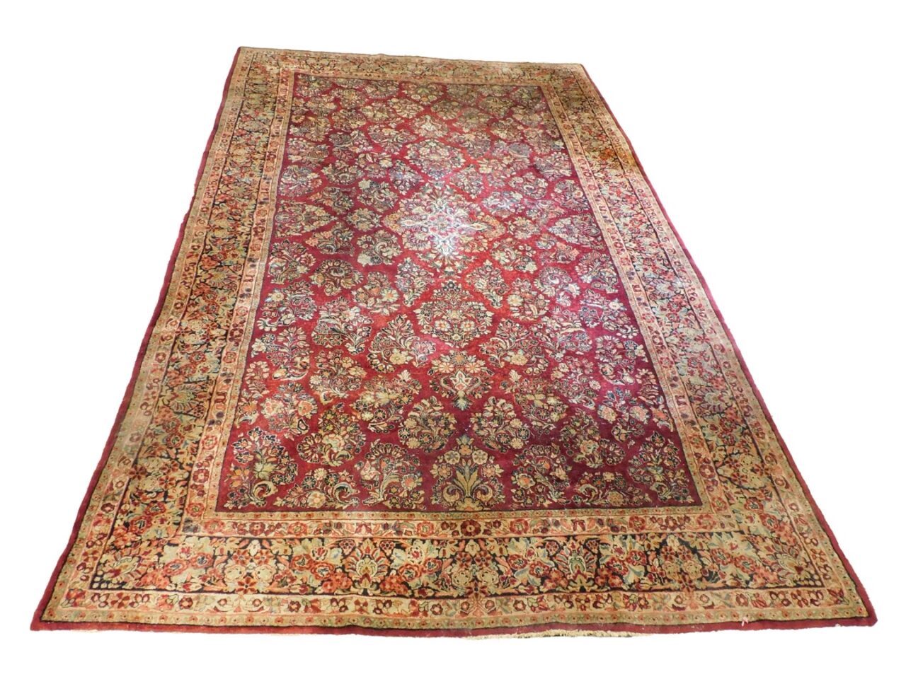 Room Size Sarouk Oriental Rug by Unknown Artist. Circa 1920. Floral Design