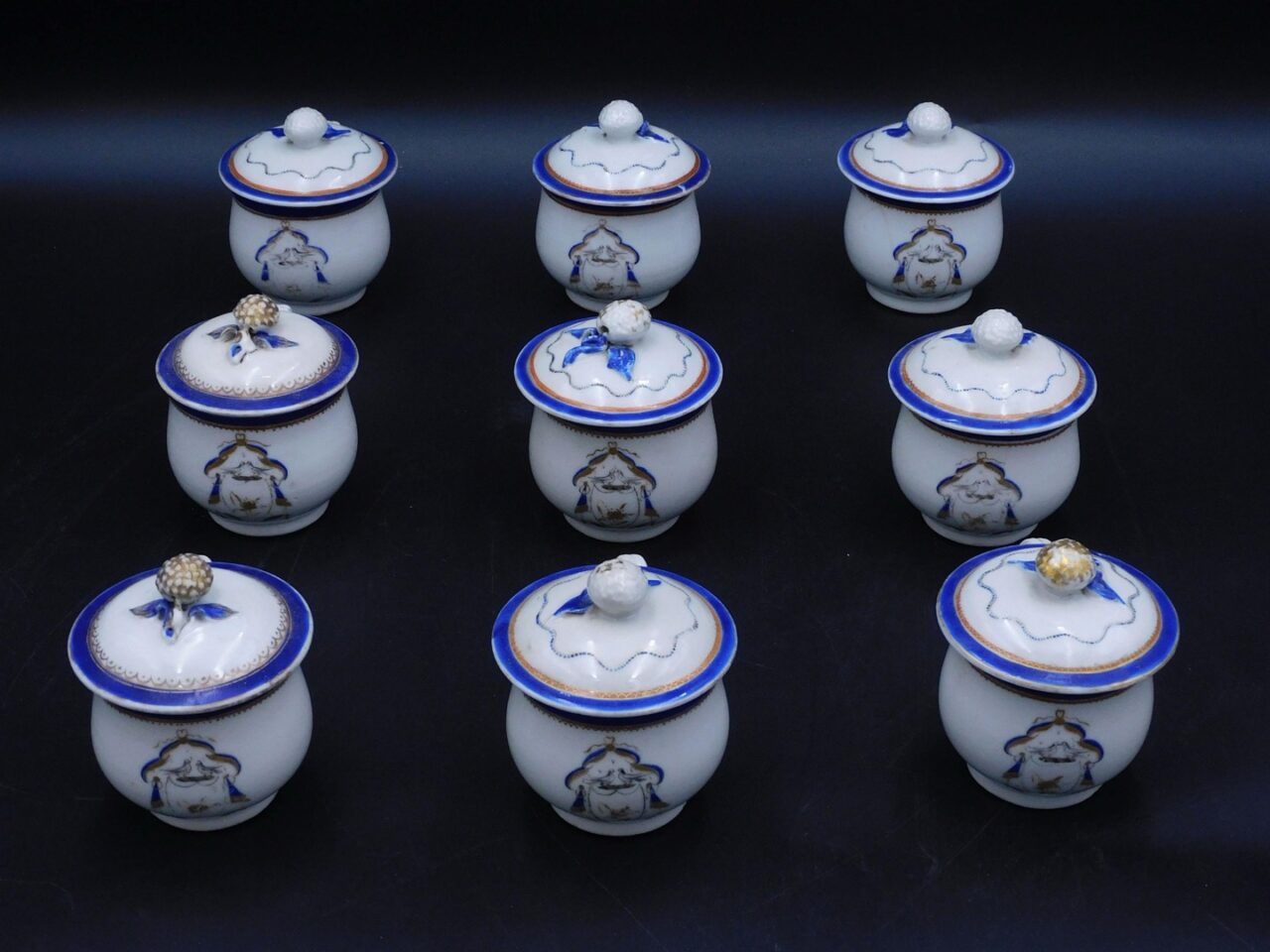 (9) Chinese Export Porcelain Pots De Crème