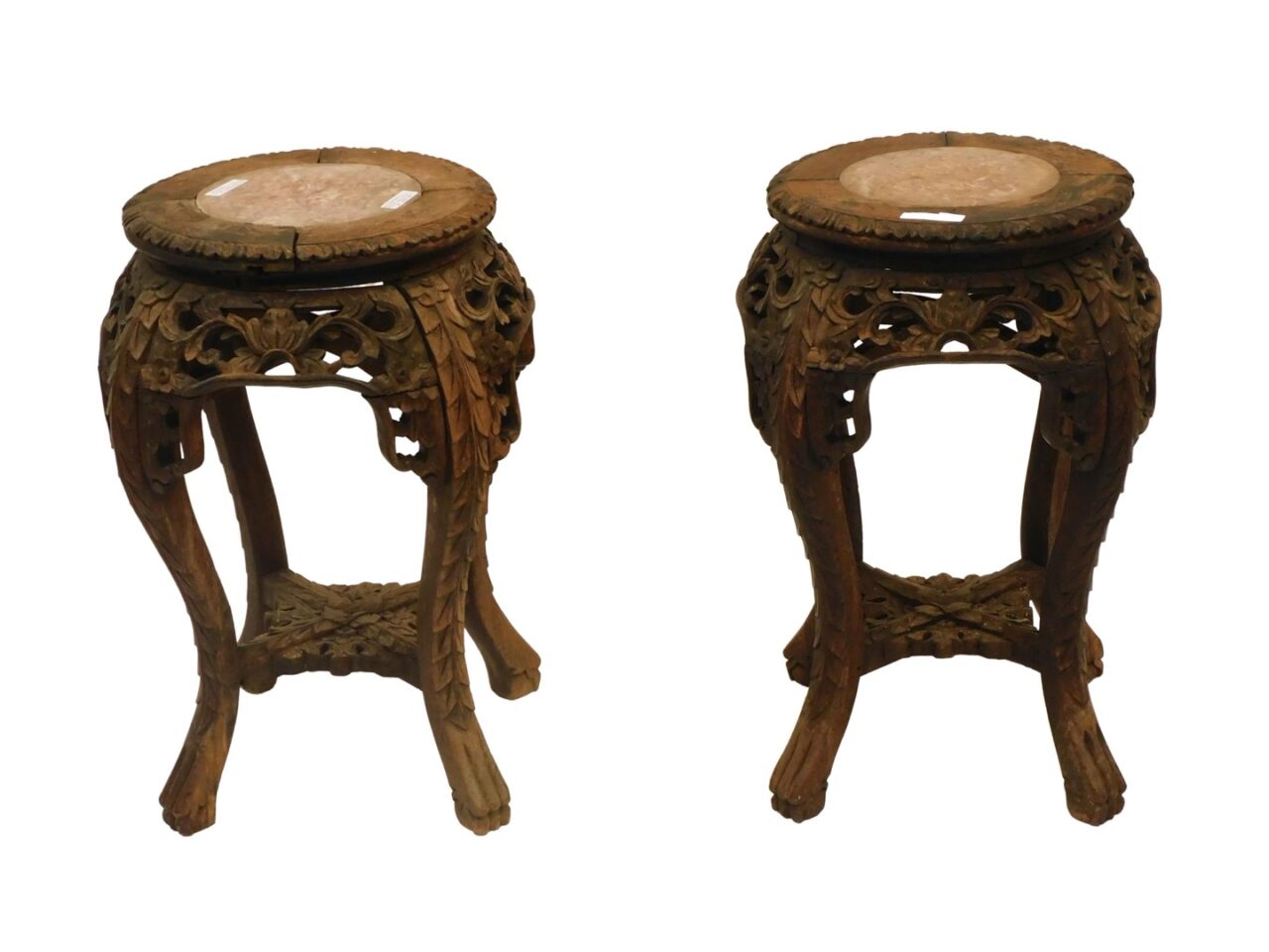 (2) Similar Small Carved Teak Stands.