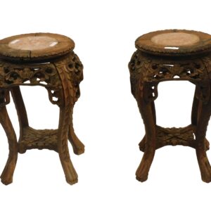 (2) Similar Small Carved Teak Stands.